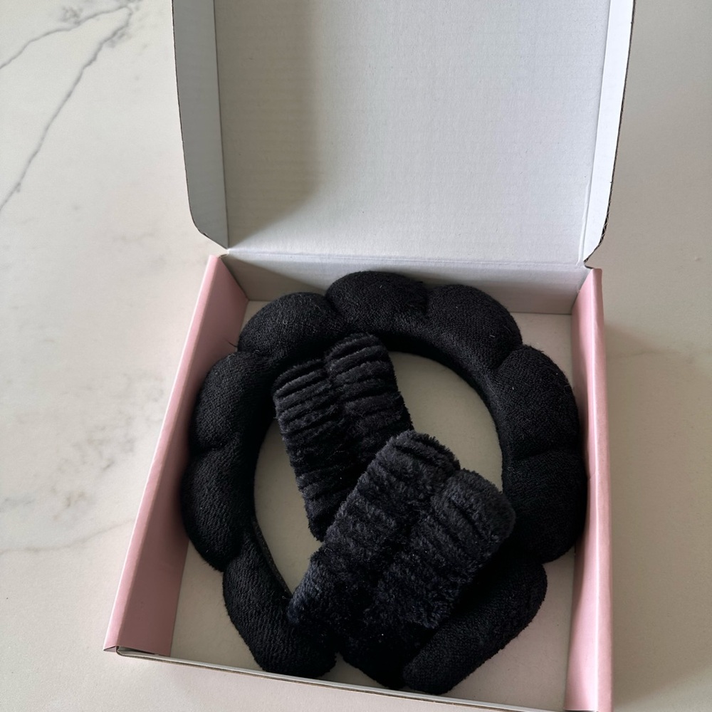 NIB Black Plush Headband and Wristband Set